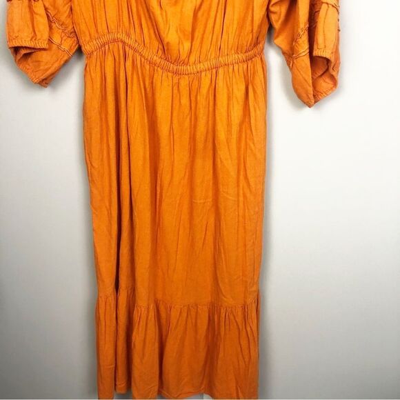 NICHOLAS | Orange Linen Blend Prairie Style Midi Dress Women’s Size 10 - Picture 5 of 13
